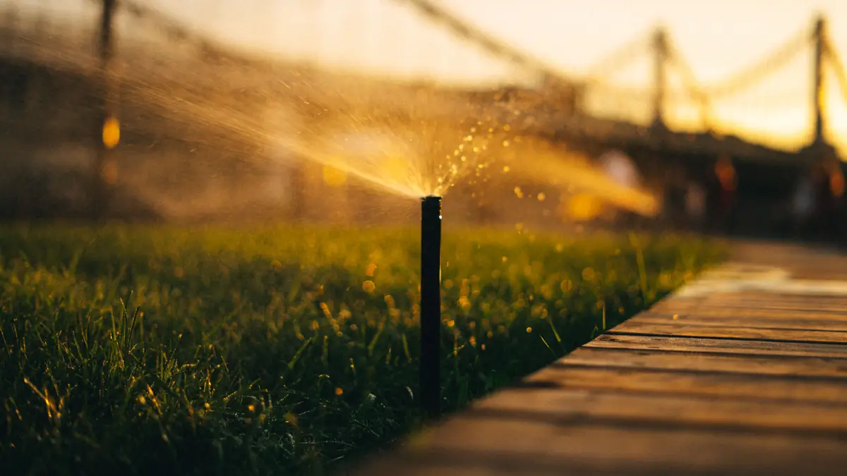 Garden sprinkler watering a green lawn